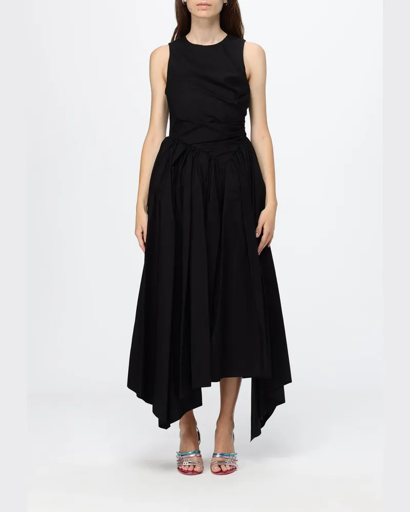 MSGM Asymmetrisches schulterfreies Midi-Kleid aus Baumwolle mit Rundhalsausschnitt Schwarz