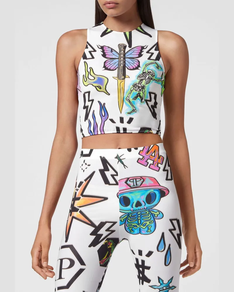 Philipp Plein Cropped-Top aus technischem Stoff mit Grafikprint Weiß