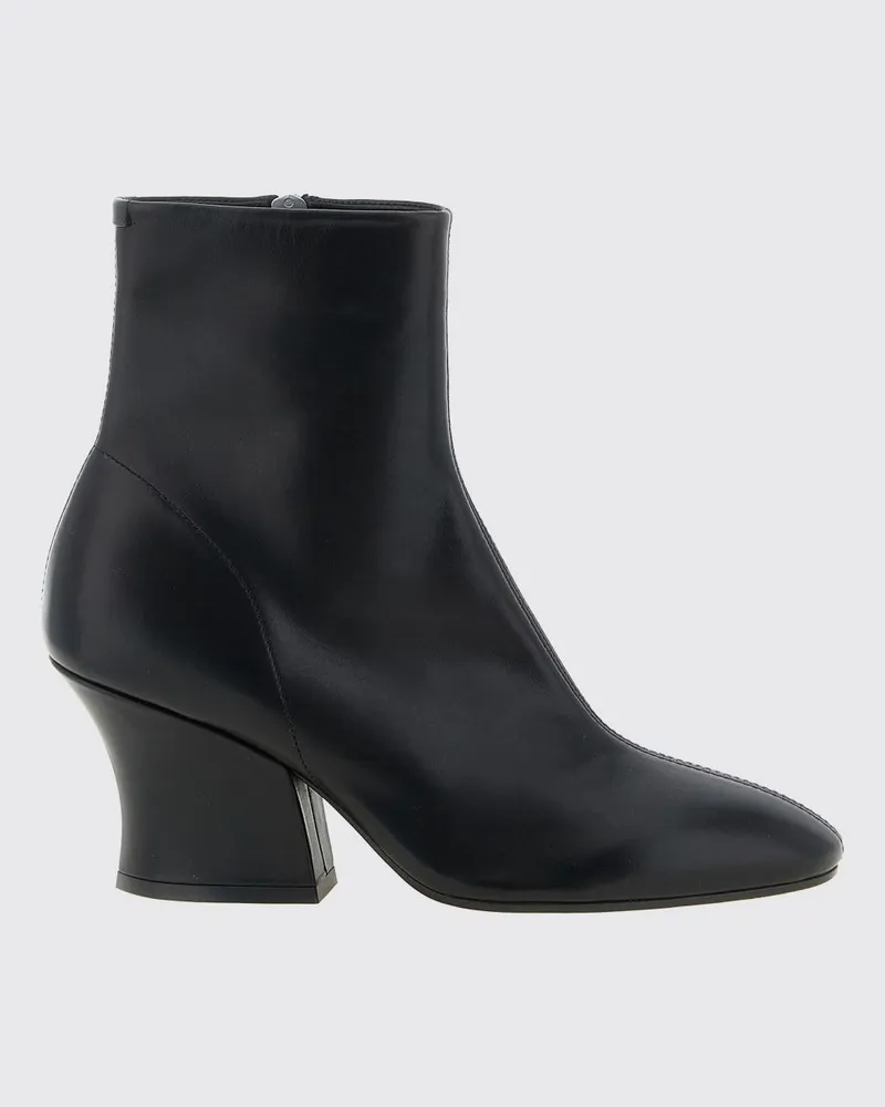 Jil Sander Stiefeletten aus glattem Kalbsleder mit geschwungenem Absatz und runder Kappe Schwarz