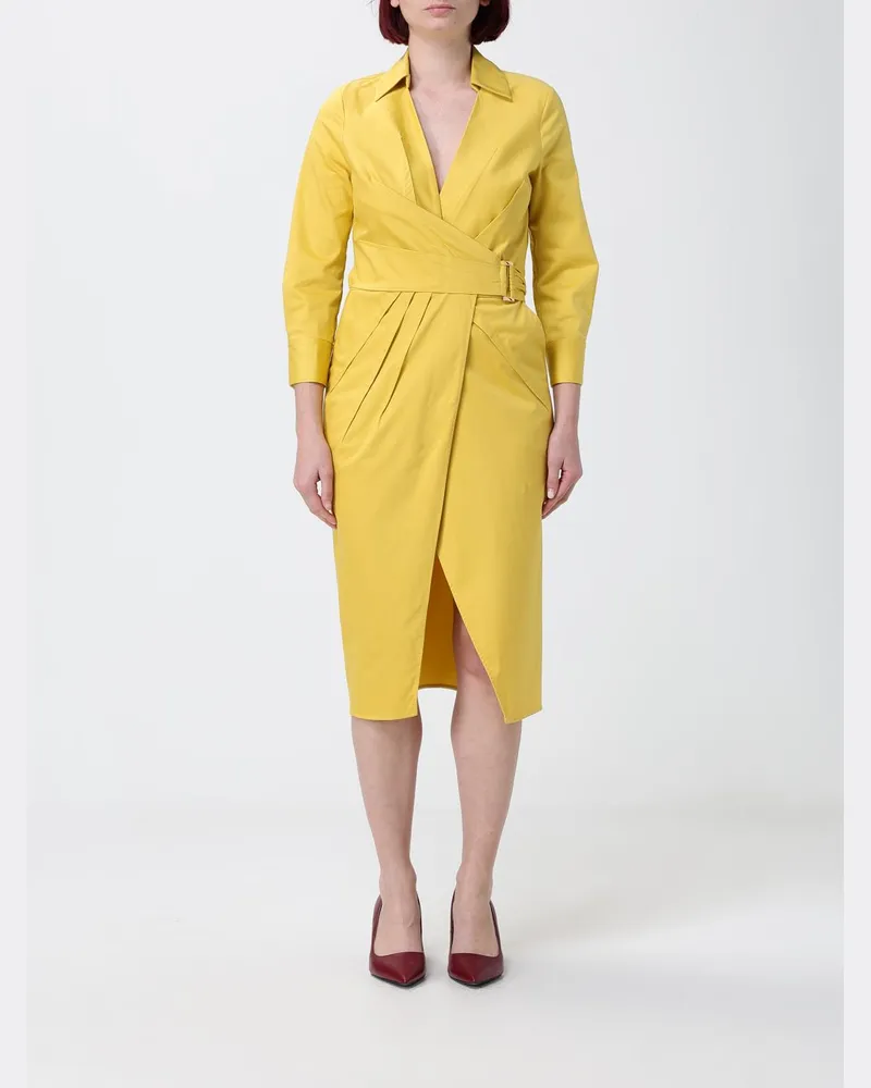 Elisabetta Franchi Midi-Kleid aus Stretch-Baumwolle Gelb