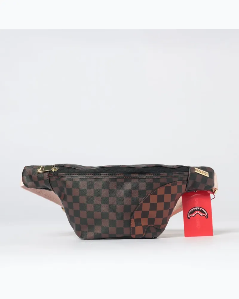 Sprayground Karierte Gürteltasche aus beschichteter Baumwolle mit verstellbarem Riemen Braun