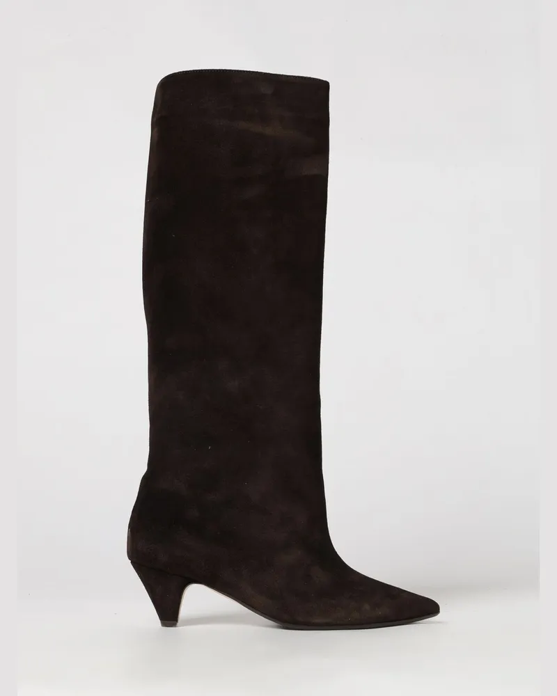 Anna F. Kniehohe Stiefel aus Veloursleder mit Kegelabsatz Dark