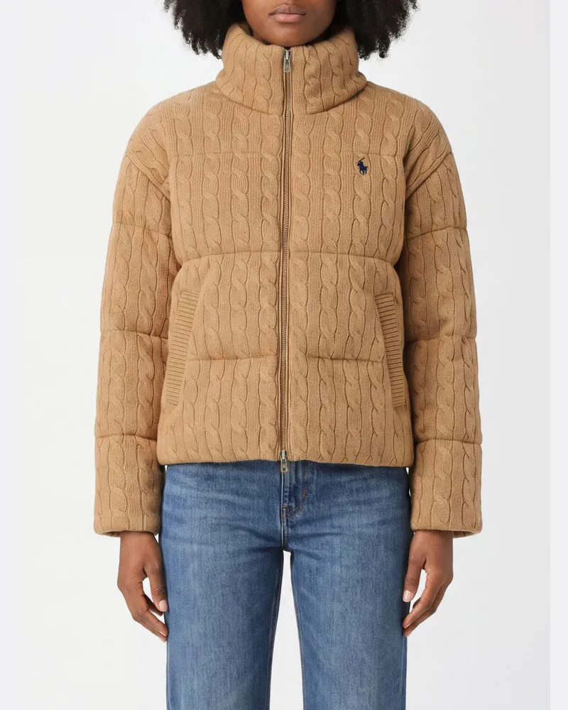 Ralph Lauren Kurze Steppjacke von aus Wolle und Kaschmir mit Pony-Logo Beige