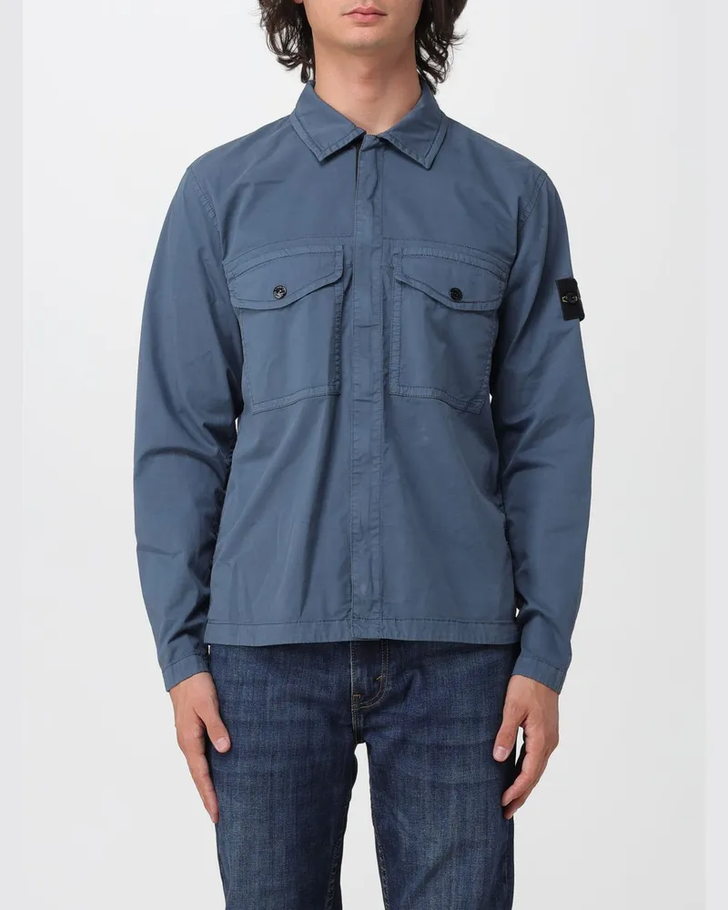 Stone Island Slim Fit Hemdjacke aus Baumwolltwill von mit Kompass-Logo Blau