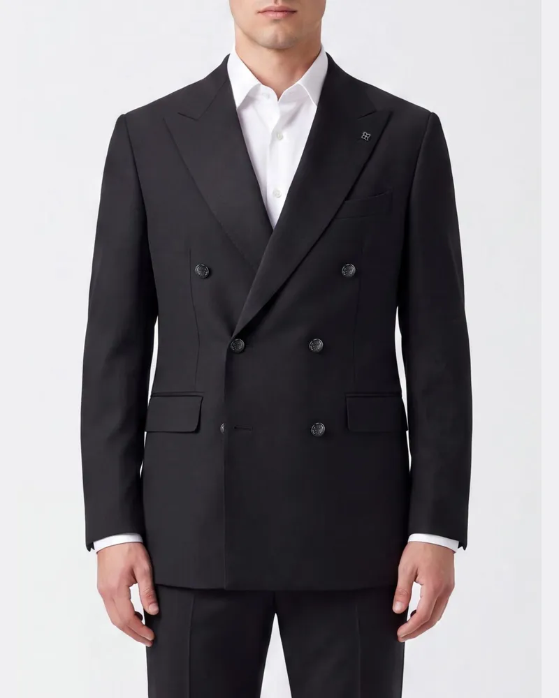 Tagliatore Zweireihiger Blazer von aus Schurwolle mit steigendem Revers Schwarz