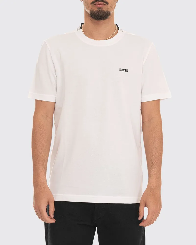 HUGO BOSS Baumwoll-T-Shirt mit Rundhalsausschnitt und kontrastierendem Logo auf der Brust Weiß