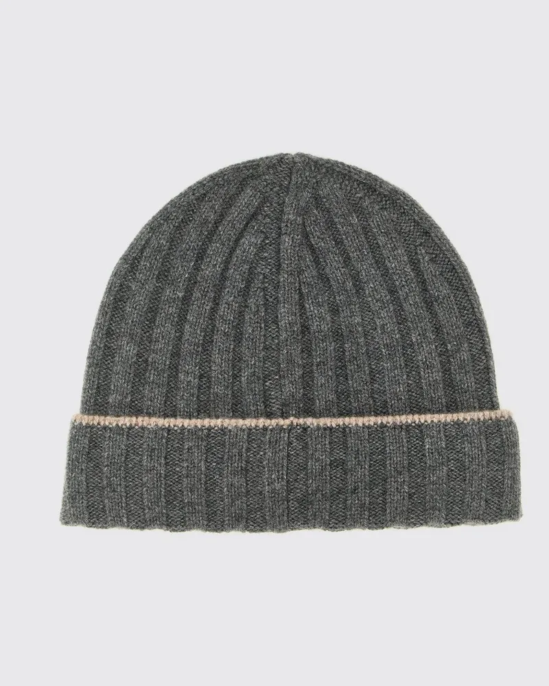 Brunello Cucinelli Gerippte Beanie-Mütze mit Umschlag aus reinem Kaschmir von Charcoal