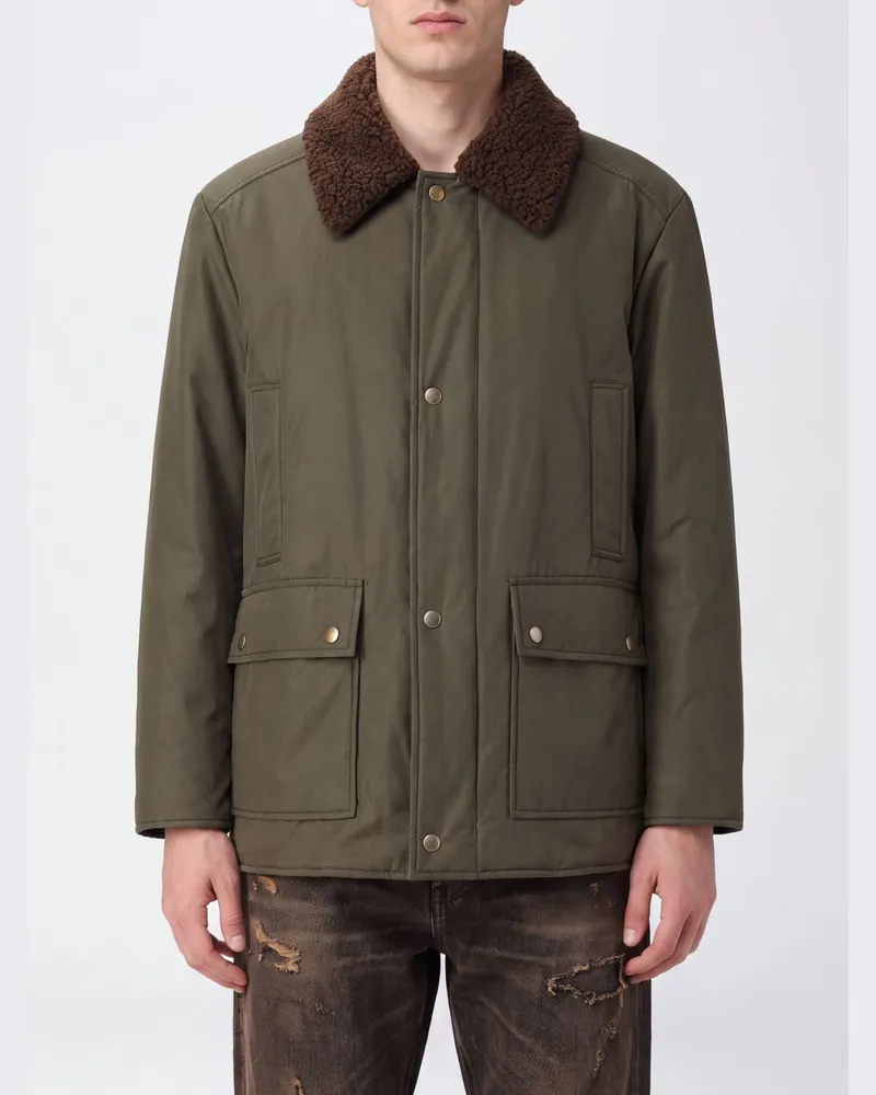 Maison Margiela Gepolsterte Nylonjacke mit Pelzkragen Grün
