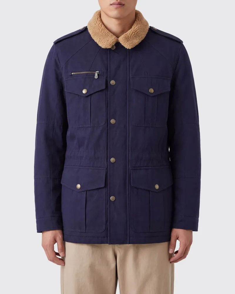 Brunello Cucinelli Sahariana-Jacke aus Baumwolle und Nappa mit Thermore®-Füllung Blau