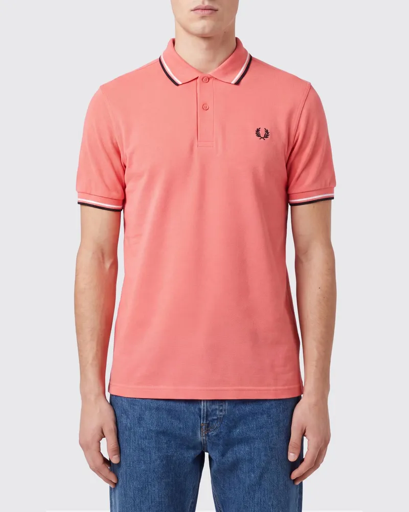 Fred Perry Baumwoll-Poloshirt mit Kontraststreifen und gesticktem Logo Pink