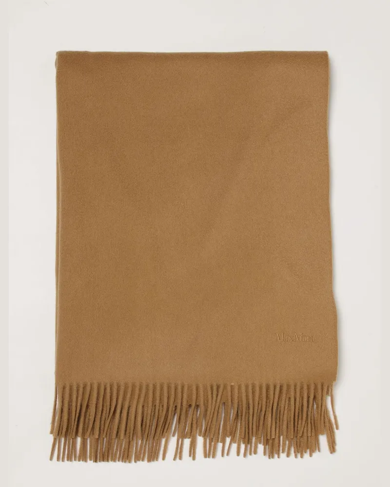 Max Mara Baci-Schal aus reinem Kaschmir mit gesticktem Logo und Fransen Camel