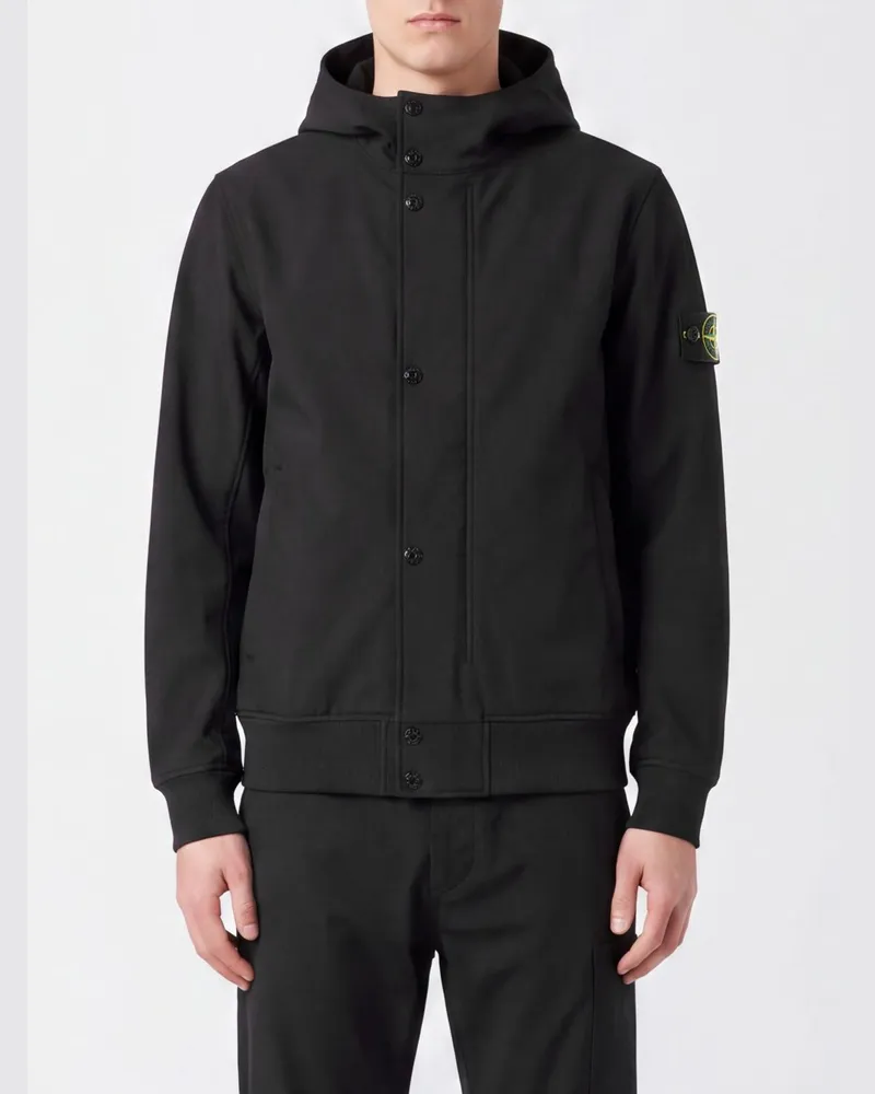 Stone Island Kapuzen-Bomberjacke aus wasserabweisendem Stretch-Tech-Gewebe Schwarz