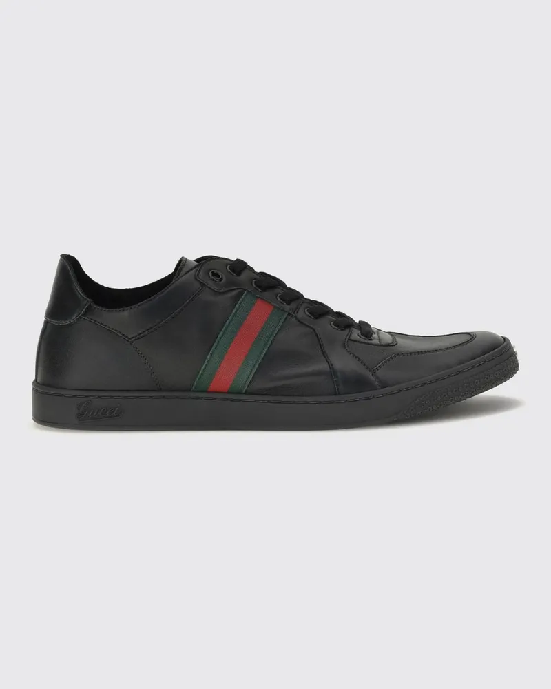 Gucci Stretch Low-Top-Sneakers aus Kalbsleder mit Webstreifen Schwarz