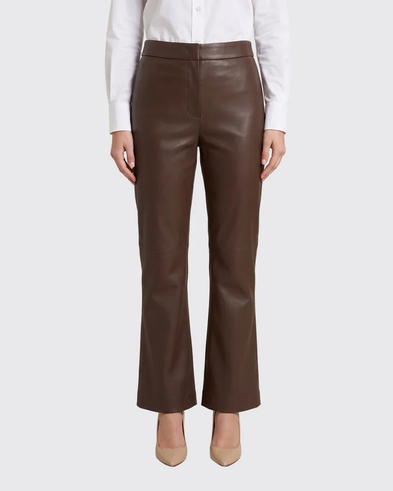 Max Mara Max Mara Sublime Schlaghose von aus glattem Kalbsleder mit mittlerer Taille Beige