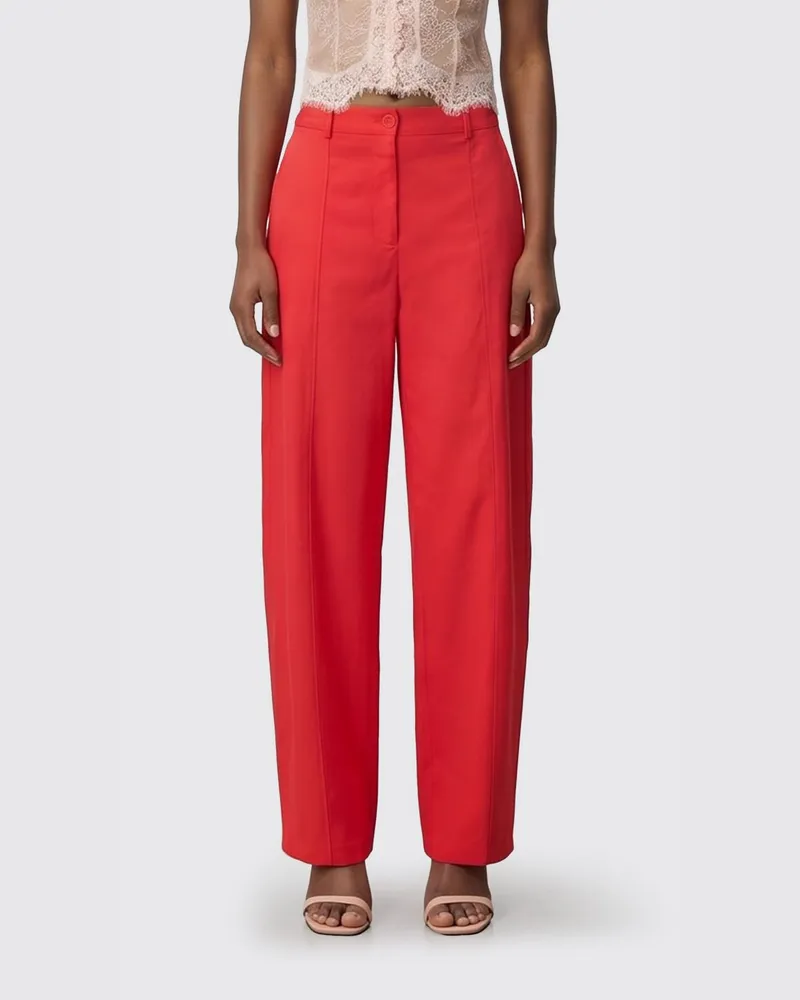 Pinko Wide-Leg-Hose aus Stretch-Baumwolle mit mittlerer Leibhöhe und Gürtelschlaufen Rot