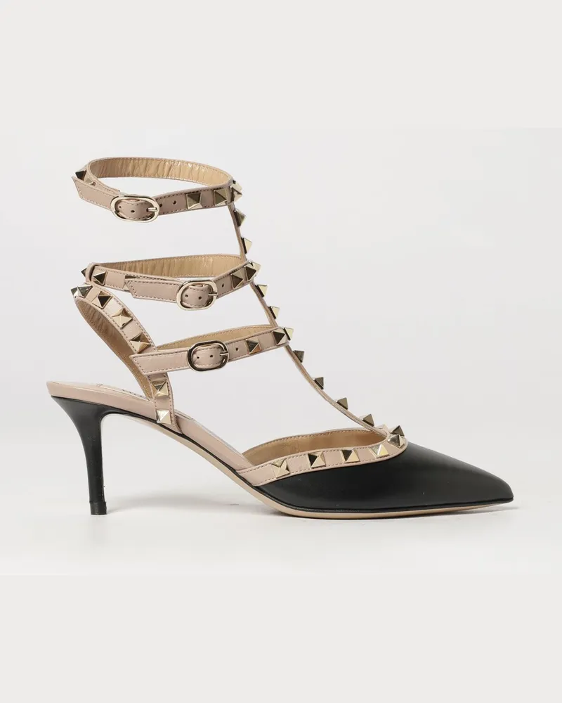 Valentino Garavani Rockstud Leder-Slingback-Pumps mit Nieten und mittlerem Stilettoabsatz Schwarz