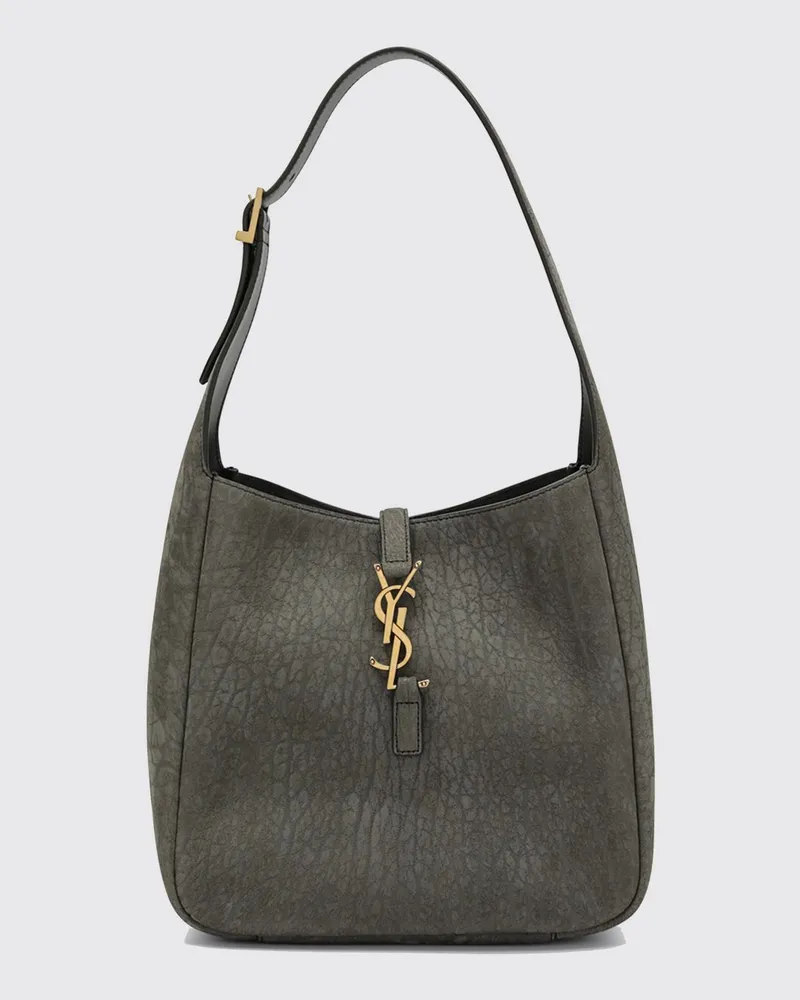 Saint Laurent Le 5 à 7 Schultertasche aus gehämmertem Leder mit YSL-Monogramm Grau