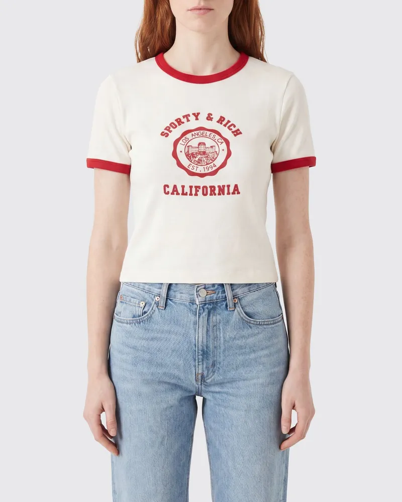 SPORTY & RICH SPORTY  RICH Slim Fit T-Shirt Sporty & Rich aus Baumwolle mit Kontrastbesatz und Logo Weiß