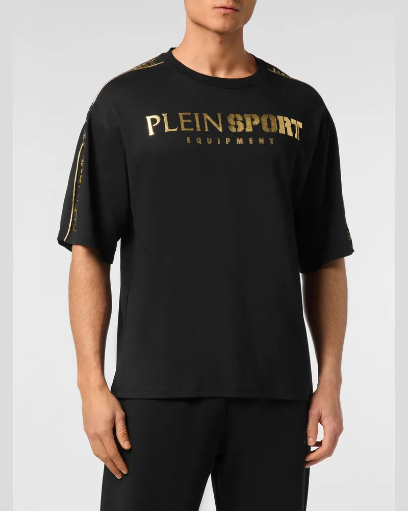 Philipp Plein Jersey-T-Shirt mit kontrastierendem laminiertem Logo Schwarz