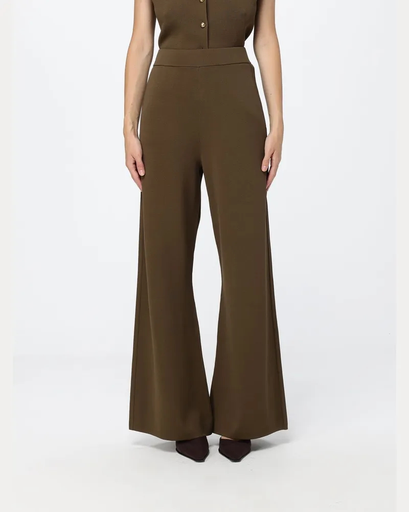 Max Mara Weit geschnittene Strickhose aus Wolle mit hohem Bund Grün