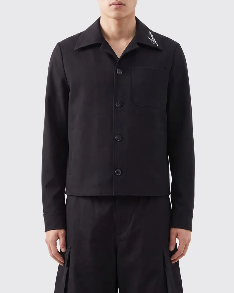 Amiri Hemdjacke aus Baumwolle mit kubanischem Kragen und gesticktem Logo Schwarz