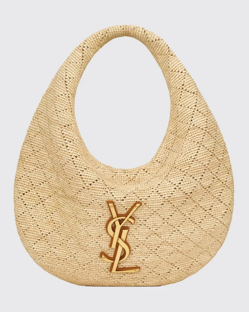 Saint Laurent Icare Schultertasche aus Häkel-Raffia mit YSL-Logo Braun