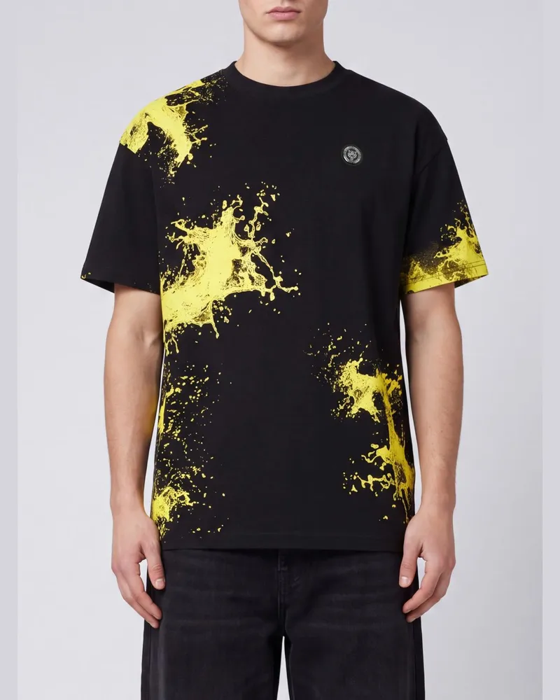 Philipp Plein Baumwoll-T-Shirt mit abstraktem Print und appliziertem Logo Schwarz