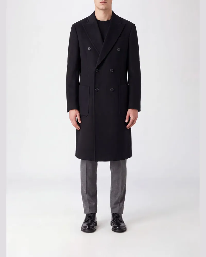 Emporio Armani Knielanger Zweireiher-Mantel aus Wolle und Kaschmir Schwarz