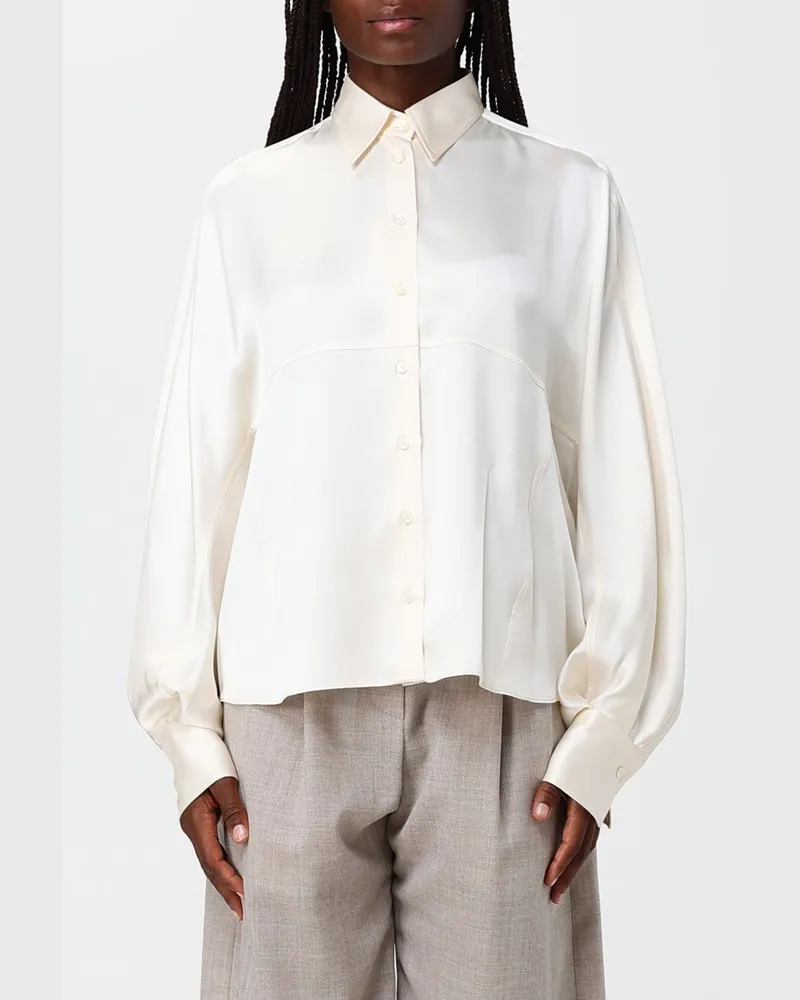 Brunello Cucinelli Elegantes Hemd aus elfenbeinfarbenem Seidensatin mit französischem Kragen Ivory