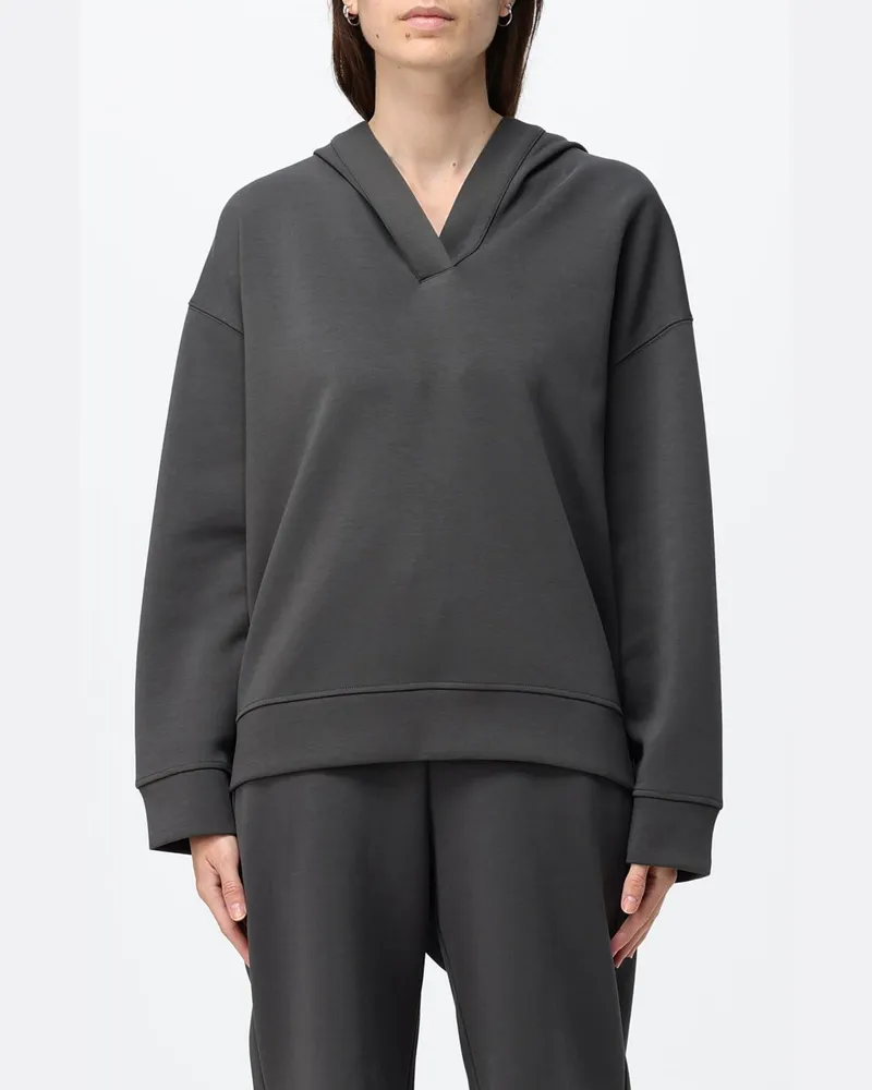 Max Mara Max Mara Kapuzenpullover aus Baumwoll-Jersey mit V-Ausschnitt Grau