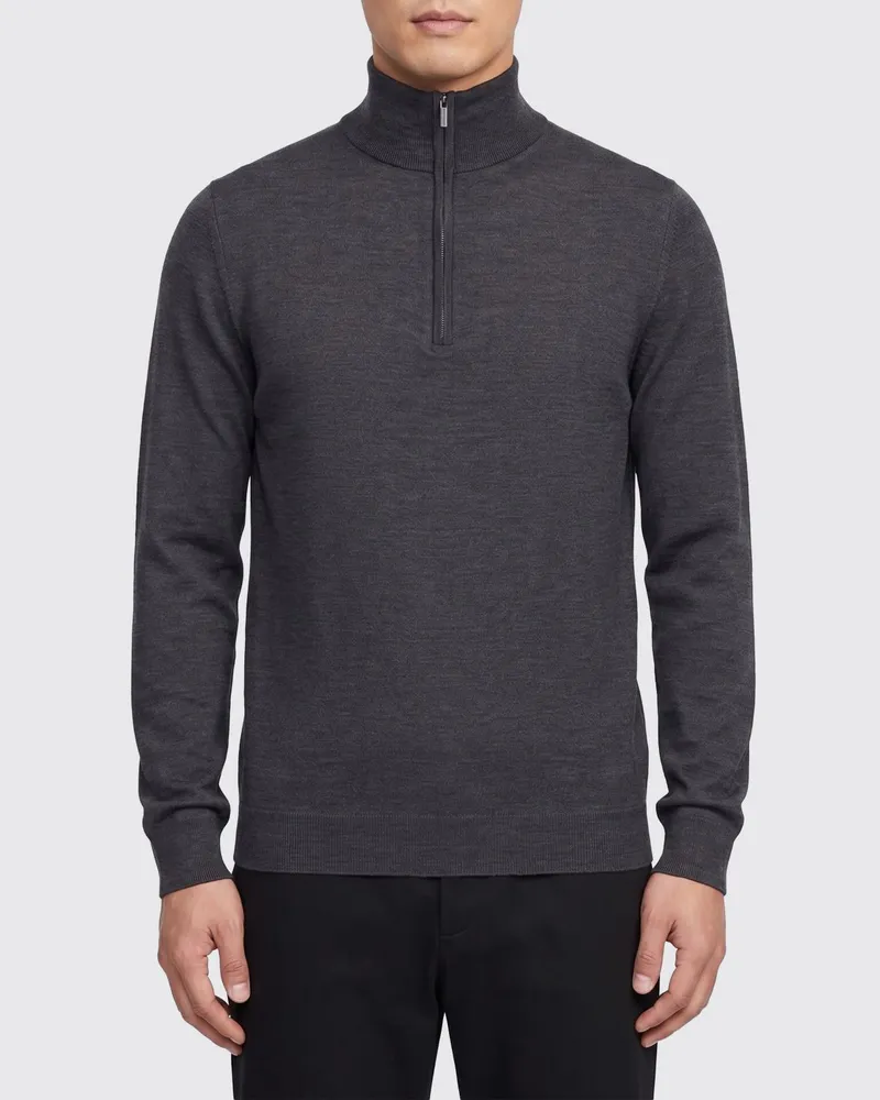 Zanone Slim Fit Wollpullover mit Stehkragen, halbem Reißverschluss und langen Ärmeln Grau