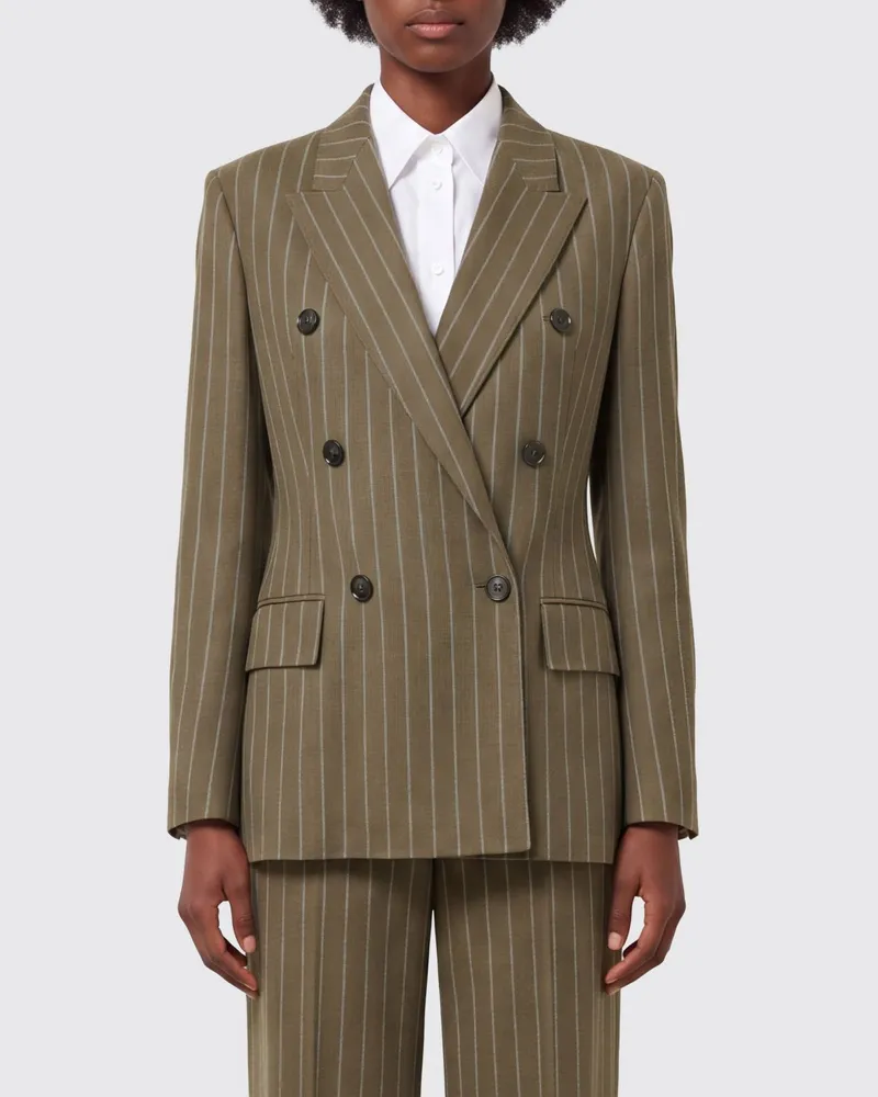 Max Mara Nadelstreifen Doppelreihiger Slim Fit Blazer aus Schurwollmischung Beige