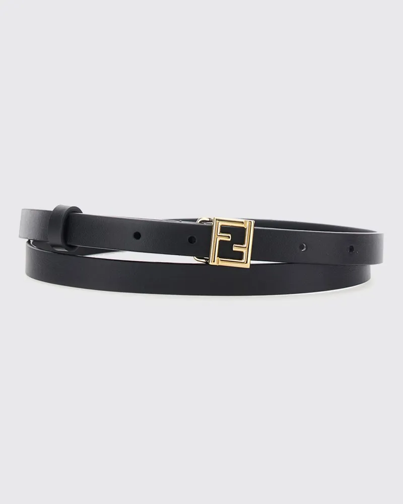 Fendi Schmaler Gürtel aus Kalbsleder mit FF-Monogramm-Schnalle Schwarz