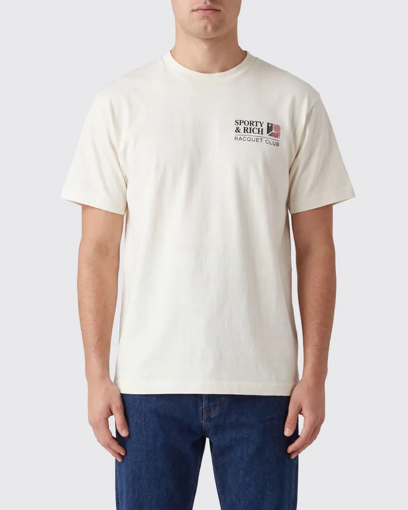 SPORTY & RICH SPORTY  RICH Rundhals-T-Shirt Sporty & Rich aus Baumwolle mit kontrastierendem Logo-Print Weiß