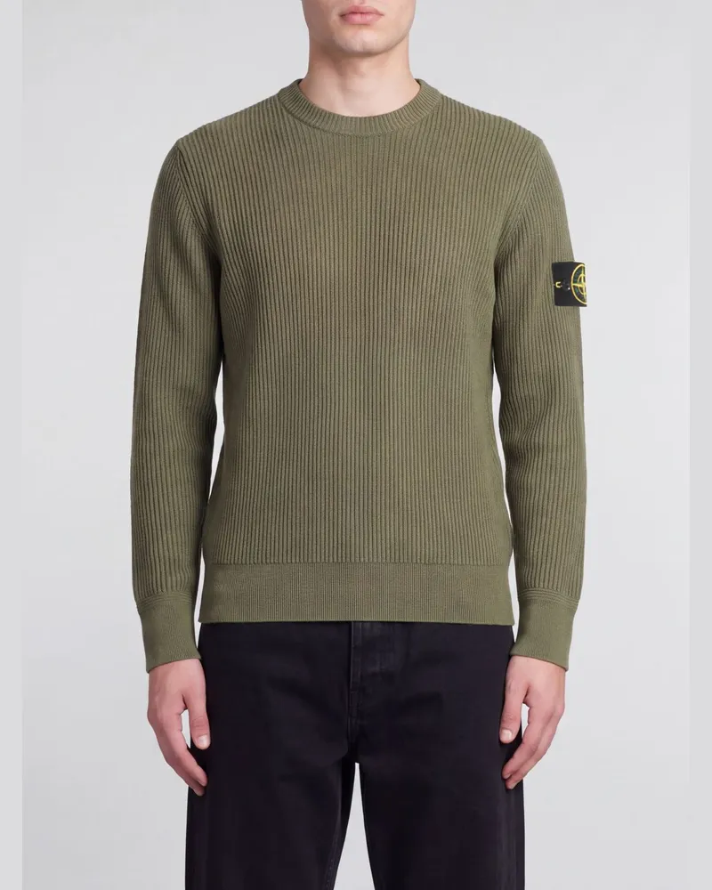 Stone Island Slim-Fit-Pullover aus reiner Wolle mit Rundhalsausschnitt und Compass-Logo-Patch Military