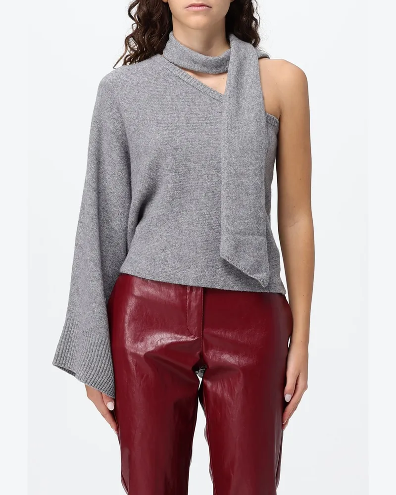 Federica Tosi Asymmetrisches One-Shoulder-Top aus Wolle und Kaschmir mit Schalkragen Grau