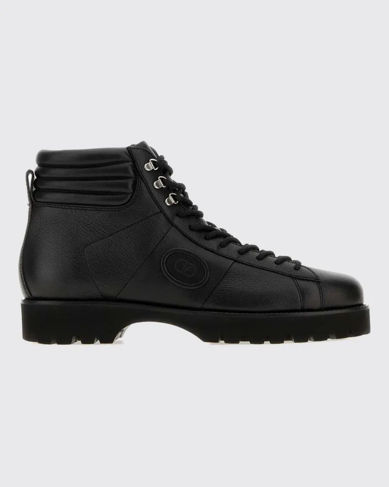 Valentino Garavani Schnürstiefeletten aus genarbtem Leder mit VLogo Signature Schwarz