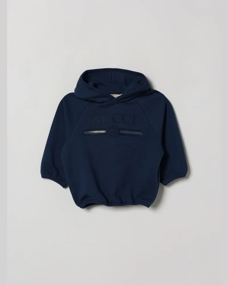 Gucci Kapuzenpullover für Kinder aus Baumwolle mit Ton-in-Ton-Logo Blau