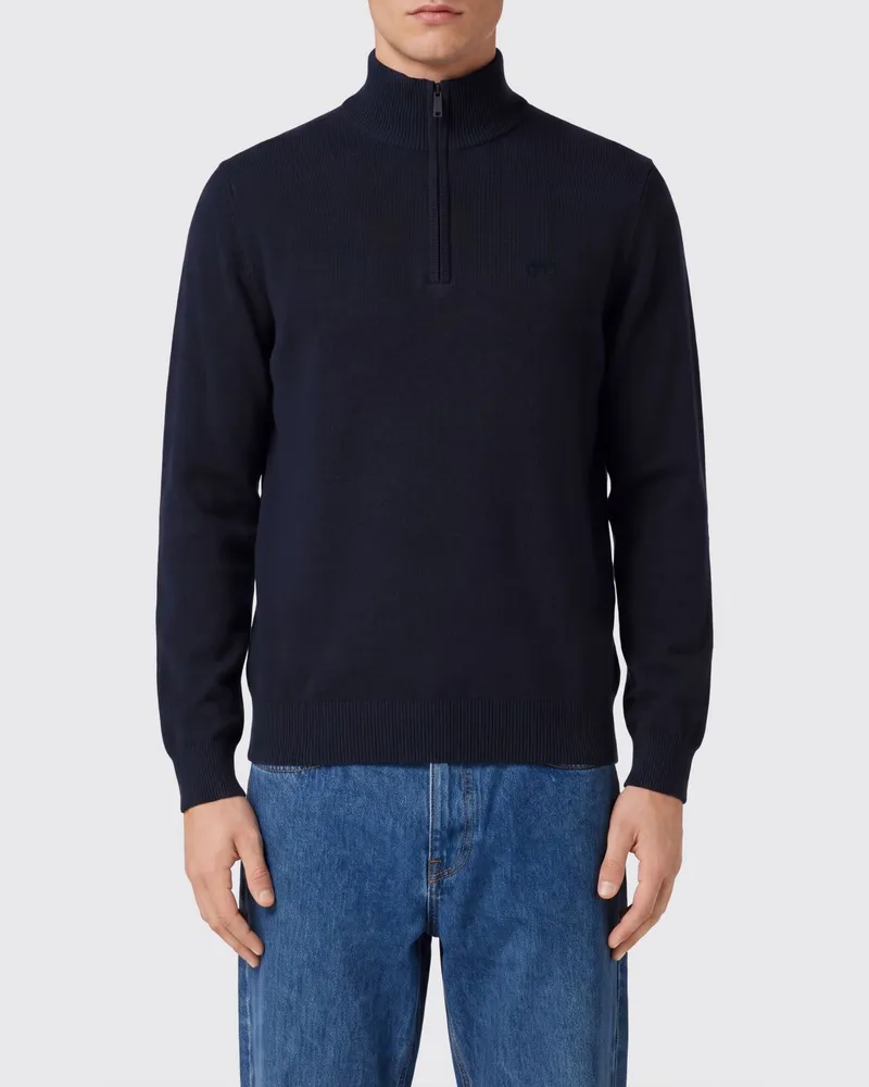 Emporio Armani Rollkragenpullover von aus Baumwolle mit halbem Reißverschluss Blau
