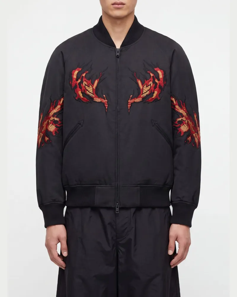 Y-3 Schwarze Nylon-Bomberjacke von mit Kontrastlogo auf dem Rücken Schwarz