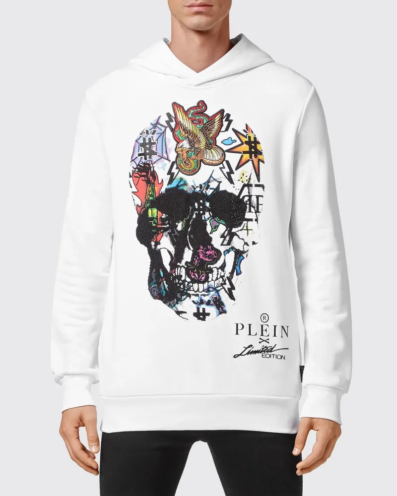 Philipp Plein Relaxed Fit Jersey-Hoodie mit Totenkopf-Print Weiß