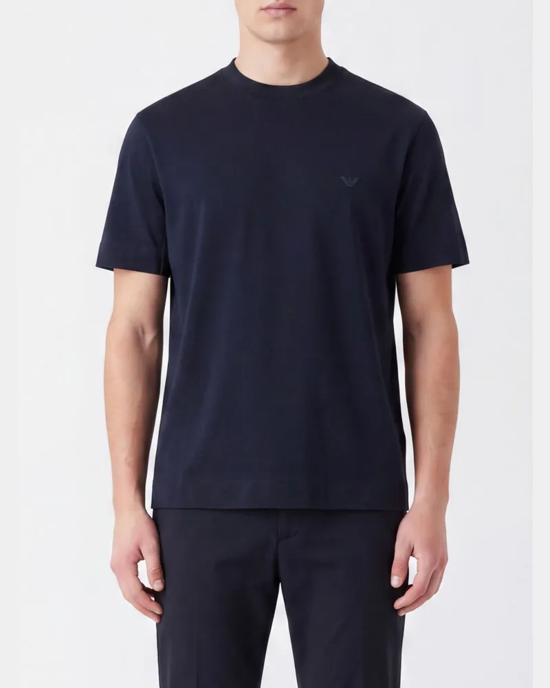 Emporio Armani Basic Kurzarm-T-Shirt mit Rundhalsausschnitt aus reiner Baumwolle Navy