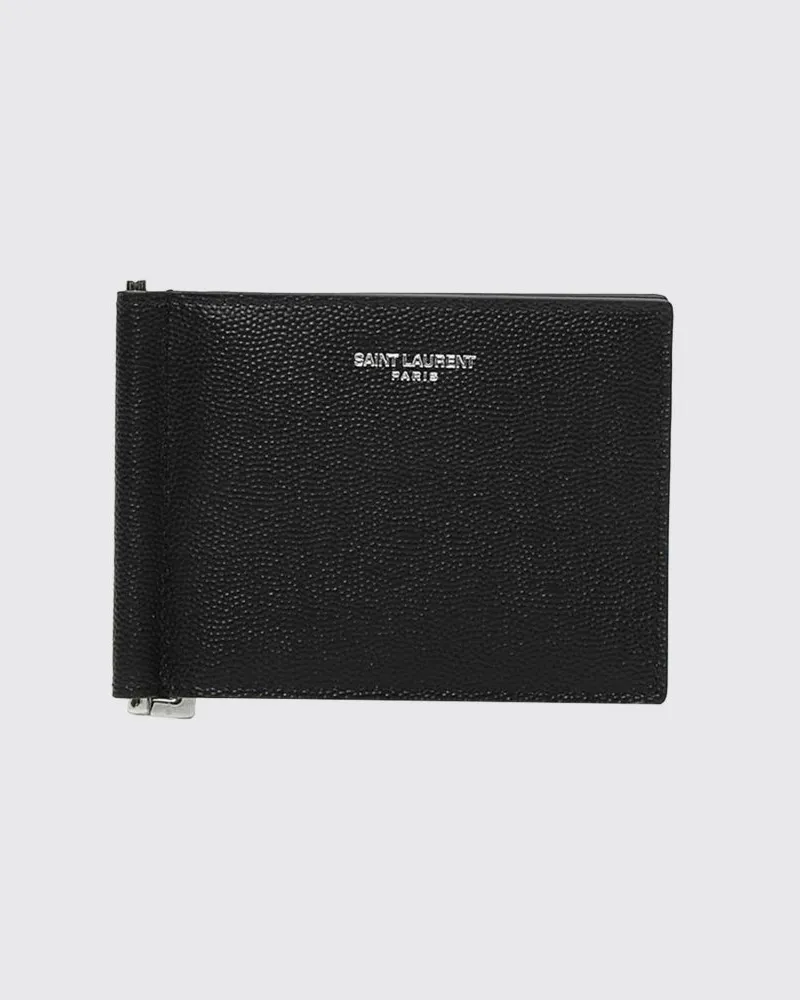 Saint Laurent Geldbörse aus Grain de Poudre-Leder mit Geldklammer Schwarz