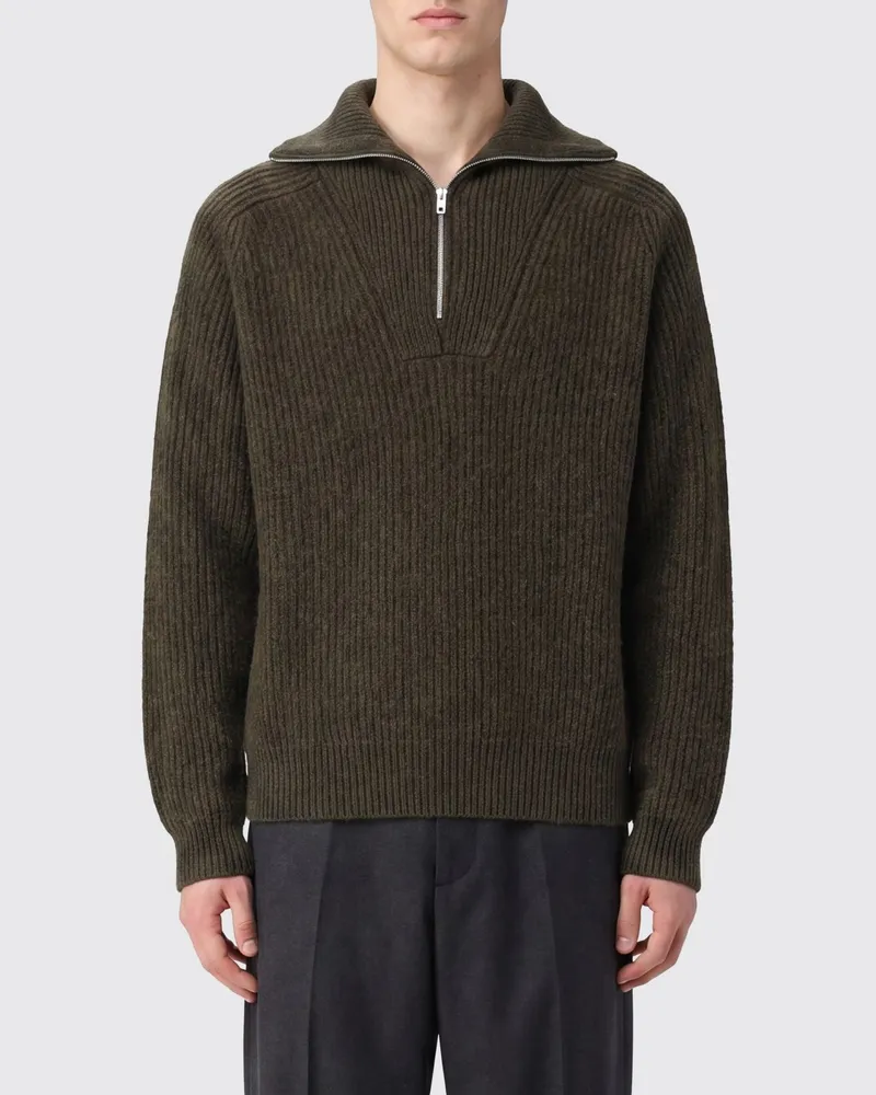 Jil Sander Pullover mit hohem Kragen und halbem Reißverschluss aus reiner Wolle Grün