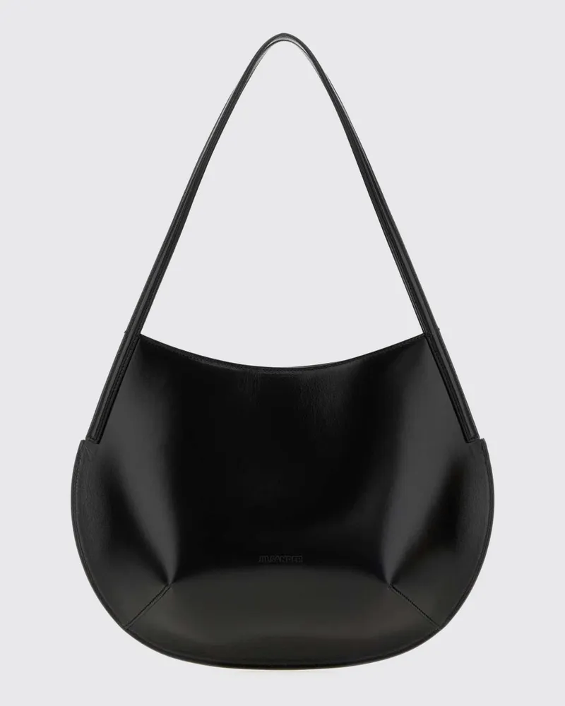Jil Sander Kante Schultertasche aus Schafsleder mit abgerundetem Design Schwarz