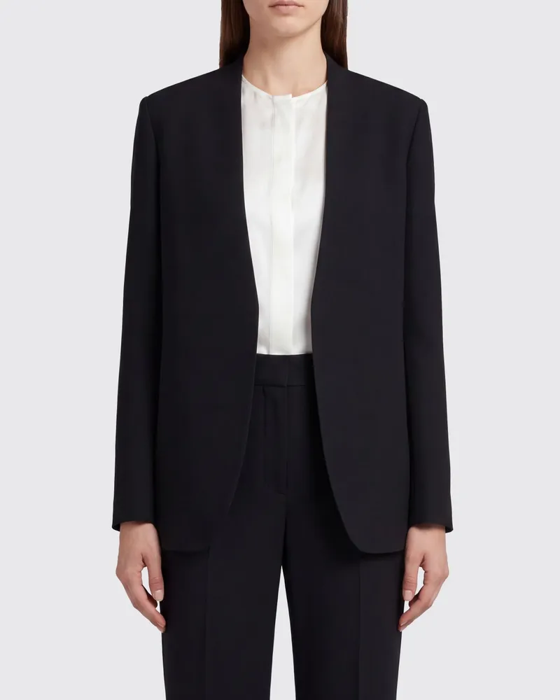 Maison Margiela Kurzer, offener Wollblazer von mit ikonischem White Stitch Schwarz
