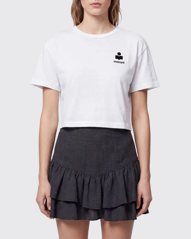 Étoile Isabel Marant Cropped Baumwoll-T-Shirt mit Kontrast-Logo Weiß