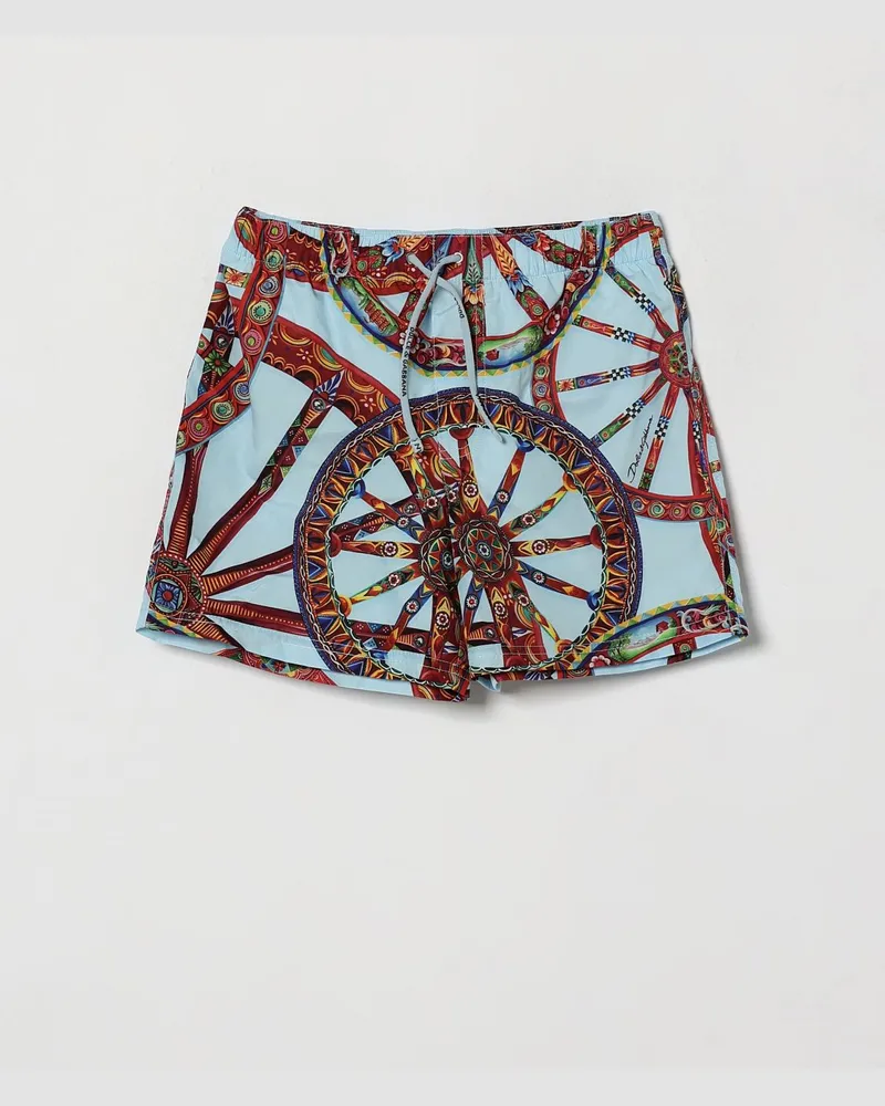 Dolce & Gabbana DOLCE  GABBANA Dolce & Gabbana Badeshorts für Jungen mit Carretto-Siciliano-Print Hellblau