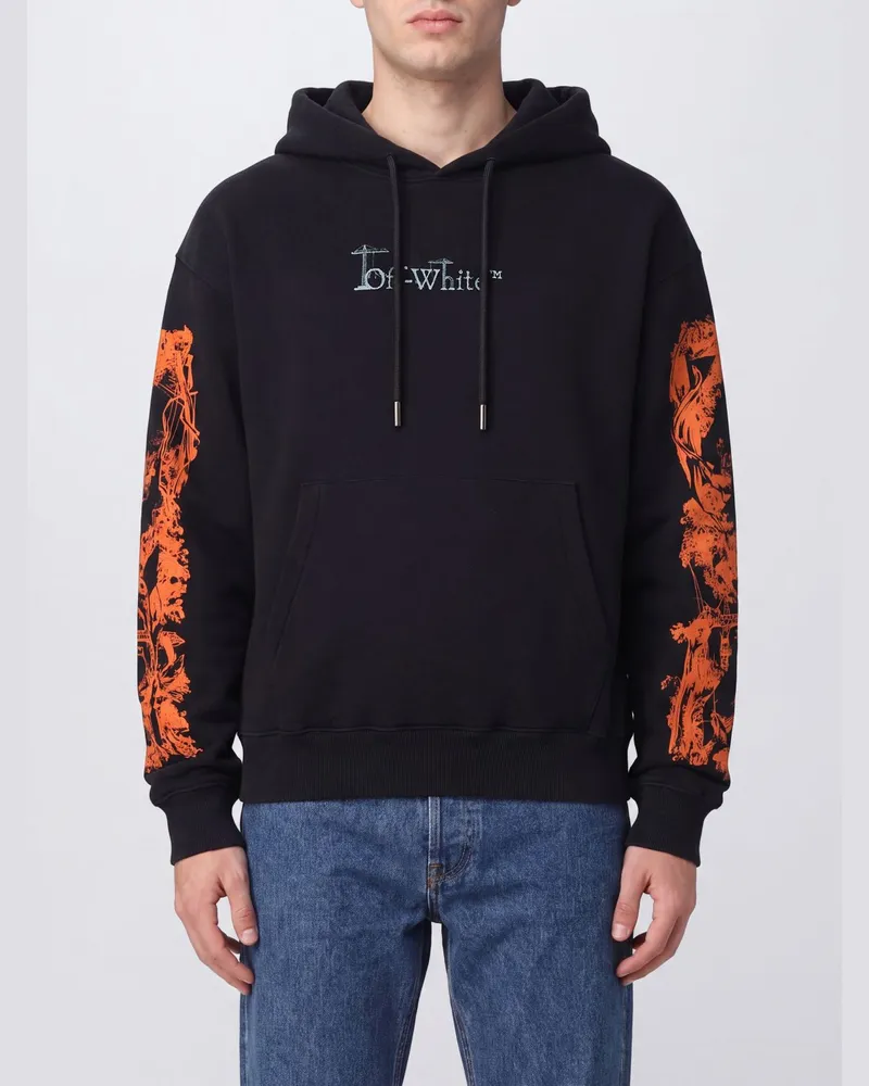 OFF-WHITE Baumwoll-Hoodie mit Arrow-Logo hinten und Kängurutasche Schwarz