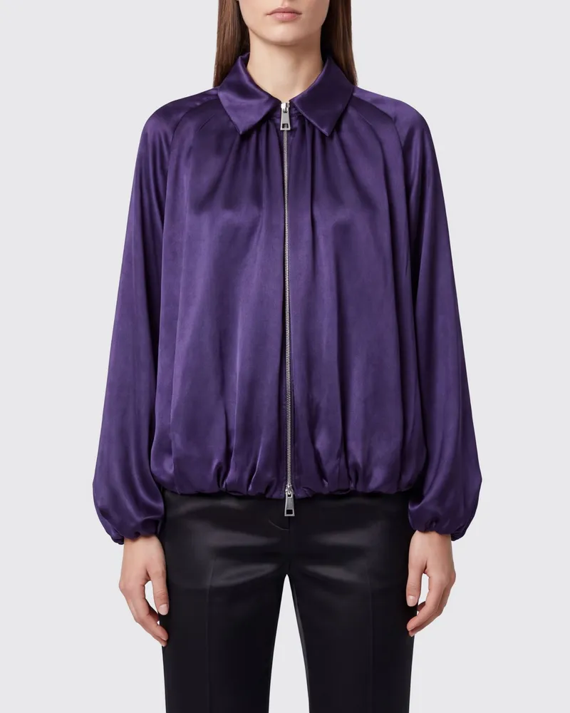 Liviana Conti Kurze drapierte Satin-Bomberjacke mit Ballonärmeln Blau